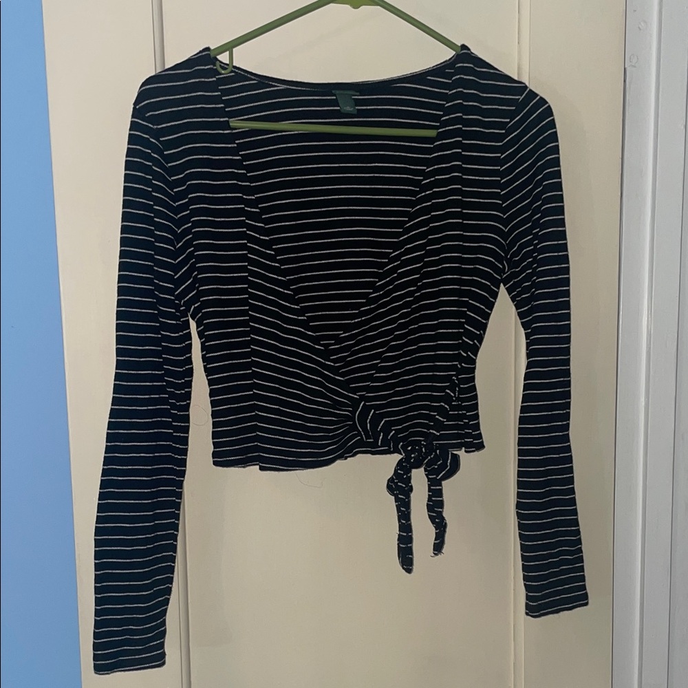 Wild Fable Black and White Striped Crop Top